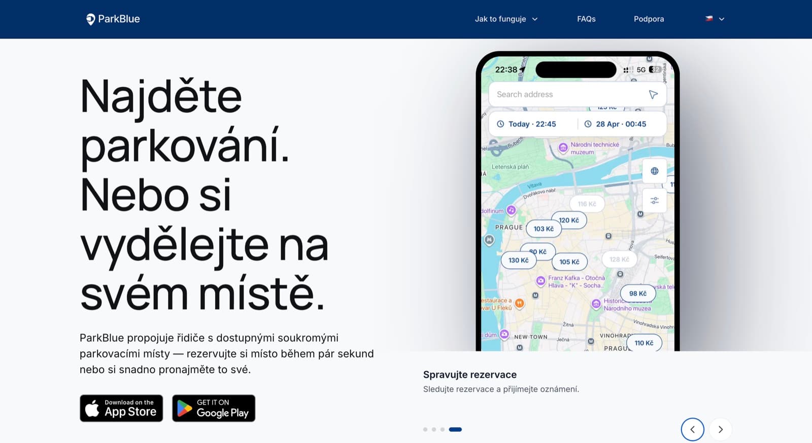 ParkBlue — Peer-to-peer marketplace pro parkování — najdi místo, nebo si vydělej na svém.